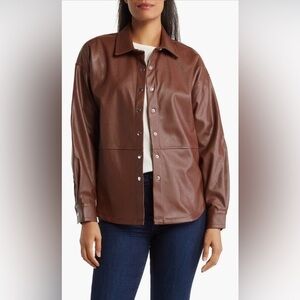 NWT Wildfox Chocolate Brown Oversize Faux Leather Shacket Size Large